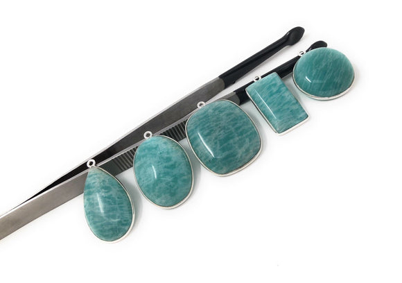 5Pcs Amazonite Gemstone Charms, Sterling Silver Charms, Natural Peruvian Amazonite Charms , DIY Jewelry Making Supplies
