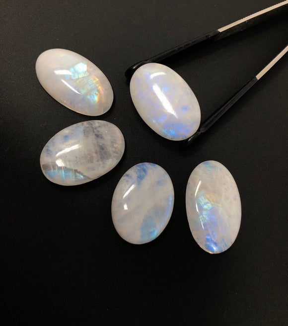 3Pcs Moonstone Cabochon, Gemstone Cabochons, Natural Rainbow Moonstone Cabochon Wholesale Lot, Wire Wrapping, Large Size Cabs, 28mm - 34mm