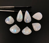 7Pcs Moonstone Cabochon, Gemstone Cabochons, Natural Rainbow Moonstone Cabochon Wholesale Lot, Wire Wrapping, Drop Shape Cabs, 25mm - 29mm