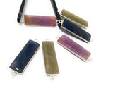 Silver Gemstone Bar Connectors, Natural Sapphire Briolette Double Loop Charms, Jewelry Supplies, Jewelry Findings, 36.5mmX10mm, 1 Pc