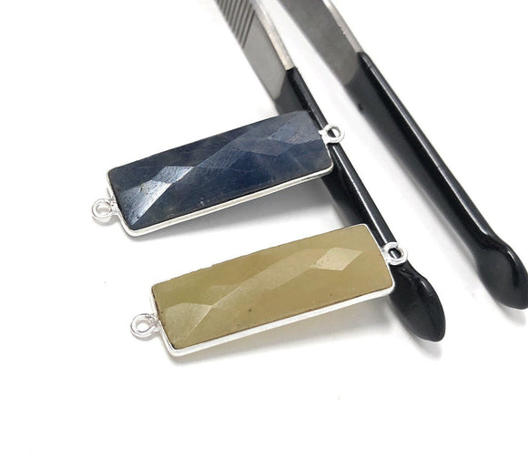 Sapphire Gemstone Connectors, Sterling Silver Gemstone Briolette Double Loop Charms, Jewelry Supplies, Jewelry Findings, 36.5mmX10mm, 1 Pc