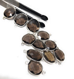5Pcs/4Pcs Smokey Quartz Connectors, Sterling Silver Gemstone Connectors, Wholesale Jewelry Findings for DIY Jewelry Making, Bulk Lot Charms