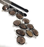 5Pcs/4Pcs Smokey Quartz Connectors, Sterling Silver Gemstone Connectors, Wholesale Jewelry Findings for DIY Jewelry Making, Bulk Lot Charms