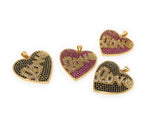 CZ Micro Pave Heart Pendant, Real Gold Plated Love Word Pendant, Jewelry Supplies, Jewelry Findings, Micro Pave Pendants, DIY Jewelry, 1 Pc