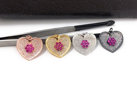 CZ Micro Pave Heart Charms, Jewelry Supplies for DIY Jewelry, Love Charms, CZ Charms in Gold Plated/Silver Plated/Rose Gold/Gun metal