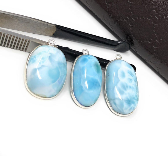 3 Pc Larimar Gemstone Charms, AAA Grade Larimar Sterling Silver Charms, Bulk Wholesale Charms, Jewelry Supplies for DIY Jewelry