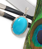 Genuine Sleeping Beauty Turquoise Pave Diamond Pendant, Spiritual Healing Crystal Chakra Gemstone Jewelry, December Birthstone Pendant Gift