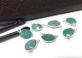 Marquise Shape Amazonite connector faceted on both sides and framed in sterling silver