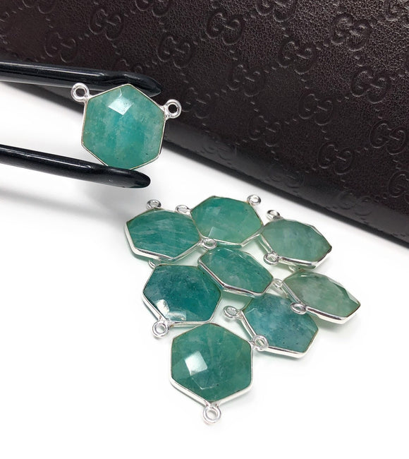 Sterling Silver Amazonite Gemstone Connector, Bulk Charms, Jewelry Supplies for Jewelry Making, Wholesale Jewelry Findings, 1 Pc