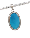Sleeping Beauty Turquoise Pave Diamond Pendant, Spiritual Healing Crystal Pendant, Throat Chakra Gemstone Jewelry, December Birthstone Gifts