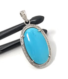 Turquoise Diamond Pendant, Silver Sleeping Beauty Turquoise Gemstone Chakra Healing Jewelry, Spiritual Crystal December Birthstone Jewelry
