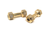 Pave Dumbbell Beads, CZ Micro Pave Fitness Dumbbell Connector Beads, Jewelry Supplies, Jewelry Findings for DIY Jewelry Making, 23mmX7mm