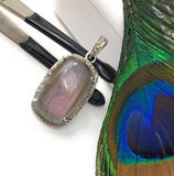 Labradorite Pendant, Gemstone Pendant, Diamond Pendant, Sterling Silver Pave Diamond Jewelry, Purple Flash Labradorite, Gifts for Her