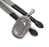 Labradorite Pendant, Gemstone Pendant, Diamond Pendant, Sterling Silver Pave Diamond Jewelry, Purple Flash Labradorite, Gifts for Her