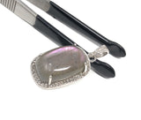 Labradorite Pendant, Gemstone Pendant, Diamond Pendant, Sterling Silver Pave Diamond Jewelry, Purple Flash Labradorite, Gifts for Her