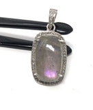 Labradorite Pendant, Gemstone Pendant, Diamond Pendant, Sterling Silver Pave Diamond Jewelry, Purple Flash Labradorite, Gifts for Her