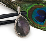 Labradorite Pendant, Gemstone Pendant, Diamond Pendant, Sterling Silver Pave Diamond Jewelry, Purple Flash Labradorite, Gifts for Her