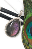 Labradorite Pendant, Gemstone Pendant, Diamond Pendant, Sterling Silver Pave Diamond Jewelry, Purple Flash Labradorite, Gifts for Her