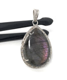 Labradorite Gemstone Pendant, Pave Diamond Pendant, Purple Flash Labradorite, Spiritual Healing Crystal Pendant, Chakra Jewelry,