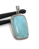 Larimar Gemstone Pendant, Larimar Pave Diamond Sterling Silver Pendant, Spiritual Healing Energy Pendant Chakra Jewelry, December Birthstone