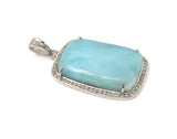 Larimar Gemstone Pendant, Larimar Pave Diamond Sterling Silver Pendant, Spiritual Healing Energy Pendant Chakra Jewelry, December Birthstone