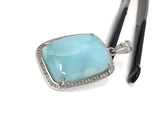 Larimar Gemstone Pendant, Larimar Pave Diamond Sterling Silver Pendant, Spiritual Healing Energy Pendant Chakra Jewelry, December Birthstone