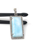 Larimar Gemstone Pendant, Natural Larimar Diamond Pendant, Pave Diamond Pendant, Sterling Silver Jewelry, DIY Pendant