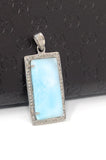 Larimar Gemstone Pendant, Natural Larimar Diamond Pendant, Pave Diamond Pendant, Sterling Silver Jewelry, DIY Pendant