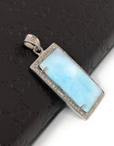 Larimar Gemstone Pendant, Natural Larimar Diamond Pendant, Pave Diamond Pendant, Sterling Silver Jewelry, DIY Pendant