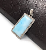 Larimar Gemstone Pendant, Natural Larimar Diamond Pendant, Pave Diamond Pendant, Sterling Silver Jewelry, DIY Pendant