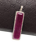 Natural Ruby Diamond Pendant, Gemstone Pendant, Pave Diamond Bar Pendant, Sterling Silver Pendant, Genuine Ruby Jewelry Gifts for Her