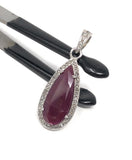 Natural Ruby Diamond Pendant, Gemstone Pendant, Sterling Silver Pendant, Pave Diamond Pendant, Genuine Ruby Jewelry Gifts for Her