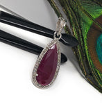 Natural Ruby Diamond Pendant, Gemstone Pendant, Sterling Silver Pendant, Pave Diamond Pendant, Genuine Ruby Jewelry Gifts for Her