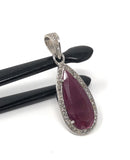 Natural Ruby Diamond Pendant, Gemstone Pendant, Sterling Silver Pendant, Pave Diamond Pendant, Genuine Ruby Jewelry Gifts for Her
