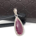 Natural Ruby Diamond Pendant, Gemstone Pendant, Sterling Silver Pendant, Pave Diamond Pendant, Genuine Ruby Jewelry Gifts for Her