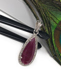 Natural Ruby Diamond Pendant, Gemstone Pendant, Sterling Silver Pendant, Pave Diamond Pendant, Genuine Ruby Jewelry Gifts for Her