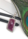 Natural Ruby Diamond Pendant, Gemstone Pendant, Sterling Silver Pendant, Pave Diamond Pendant, Genuine Ruby Jewelry Gifts for Her