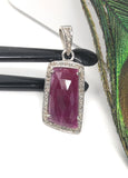 Natural Ruby Diamond Pendant, Gemstone Pendant, Sterling Silver Pendant, Pave Diamond Pendant, Genuine Ruby Jewelry Gifts for Her