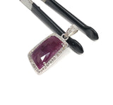 Natural Ruby Diamond Pendant, Gemstone Pendant, Sterling Silver Pendant, Pave Diamond Pendant, Genuine Ruby Jewelry Gifts for Her