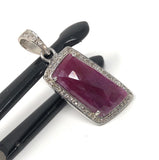 Natural Ruby Diamond Pendant, Gemstone Pendant, Sterling Silver Pendant, Pave Diamond Pendant, Genuine Ruby Jewelry Gifts for Her