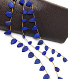 Lapis Lazuli Carved Leaf Gemstone Beads, Natural Gemstone Beads, Beading Supplies for DIY Jewelry Making, Wholesale Bulk Beads, 8" Strand