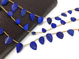 Lapis Lazuli Carved Leaf Gemstone Beads, Natural Gemstone Beads, Beading Supplies for DIY Jewelry Making, Wholesale Bulk Beads, 8" Strand