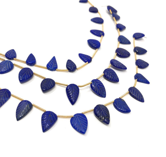 Lapis Lazuli Carved Leaf Gemstone Beads, Natural Gemstone Beads, Beading Supplies for DIY Jewelry Making, Wholesale Bulk Beads, 8