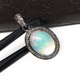 Ethiopian Opal Pendant, Gemstone Pendant, Diamond Pendant, Oxidized Sterling Silver Opal Pendant, Pave Diamond Jewelry, Gifts for Her