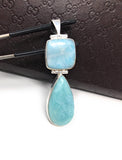 Larimar Pendant, Natural Gemstone Jewelry, Sterling Silver Pendant, Bohemian Jewelry, Jewelry Supplies, Gifts for Her, 73mm X 22.25mm