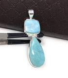Larimar Pendant, Natural Gemstone Jewelry, Sterling Silver Pendant, Bohemian Jewelry, Jewelry Supplies, Gifts for Her, 73mm X 22.25mm