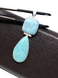 Larimar Pendant, Natural Gemstone Jewelry, Sterling Silver Pendant, Bohemian Jewelry, Jewelry Supplies, Gifts for Her, 73mm X 22.25mm