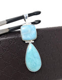 Larimar Pendant, Natural Gemstone Jewelry, Sterling Silver Pendant, Bohemian Jewelry, Jewelry Supplies, Gifts for Her, 73mm X 22.25mm