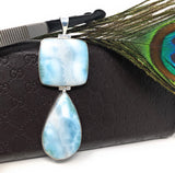 Larimar Pendant, Natural Gemstone Jewelry, Sterling Silver Pendant, Bohemian Jewelry, Jewelry Supplies, Gifts for Her, 85.7mm x 31.75mm