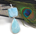 Larimar Pendant, Natural Gemstone Jewelry, Sterling Silver Pendant, Bohemian Jewelry, Jewelry Supplies, Gifts for Her, 88.9mm x 31.75mm